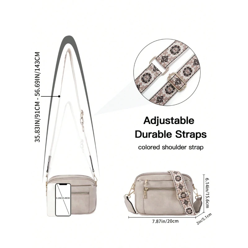 New Retro Quilted Embroidery PU Small Square Shoulder Bag – Multi-Functional Crossbody Messenger Handbag with Multi-Partition Design, Perfect for Daily Commuting, Shopping, or as a Gift image 4