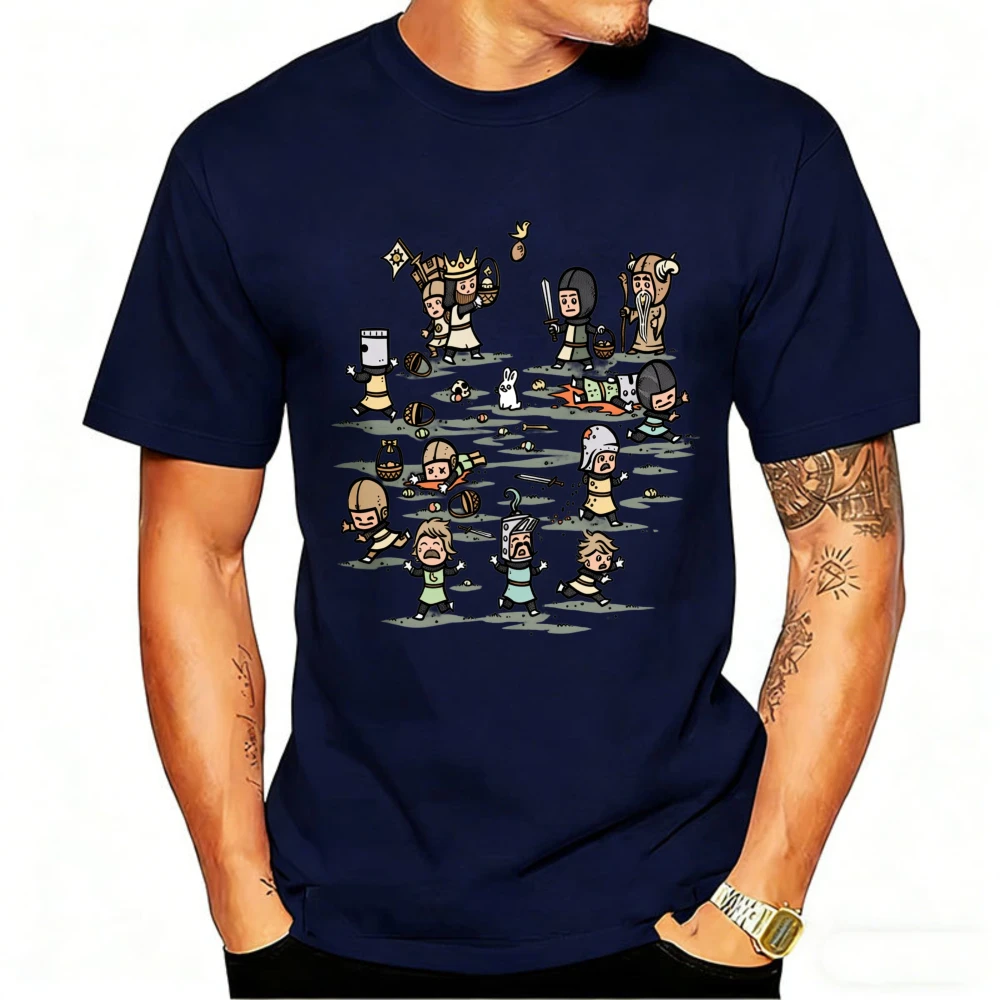 Monty Python Rabbit Easter T-Shirt Cartoon Knights & Easter Eggs Graphic Tee Funny British Comedy Top for Monty Python Fans view 3