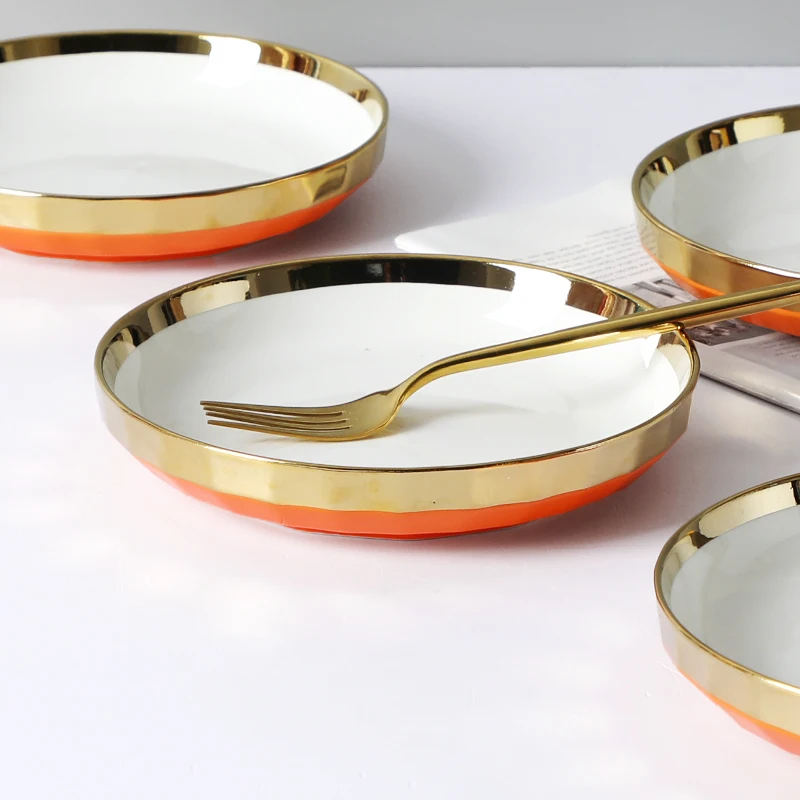 

Luxury Gold Plate Birthday Party Wedding Nordic Ceramic Sushi Dessert Breakfast Plate Serving Tray Talerze Obiadowe Dinnerware