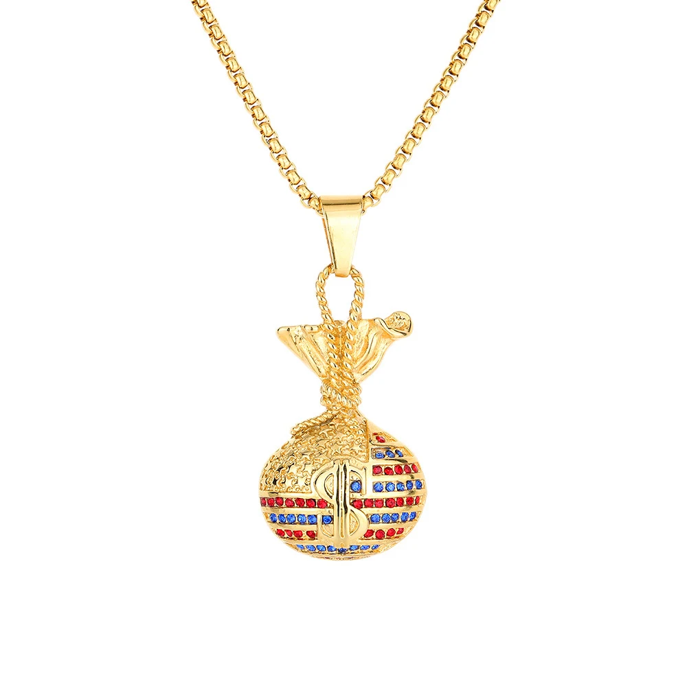 

Hip Hop Iced Out Dollar Signs Pendant Gold Color Stainless Steel Money Necklace for Women Men Hiphop Rapper Lucky Jewelry Gift