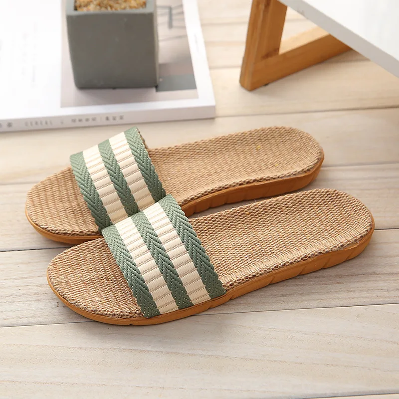 Summer Couple's Linen Slippers - Striped Fashion Non-Slip Comfort Indoor EVA Floor Breathable Sandals image 2