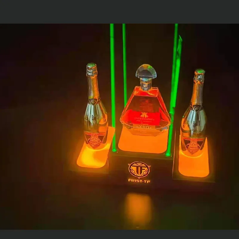 High-End Bespoke LED Bottle Display RackLED Green Light For Champagne XO Bottle Presenter Wine Rack Illuminated Bottle Dis