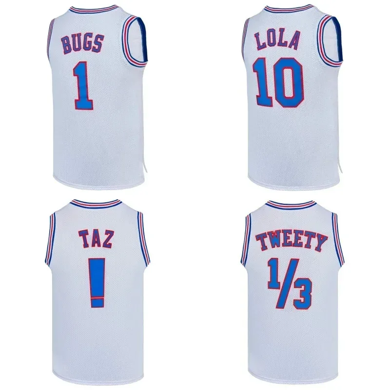 Película Space Jam Lola Bugs camisetas de baloncesto para hombre camisetas sin mangas Tune Squad transpirable Tweety Taz Duck costura camisa Whit NM35