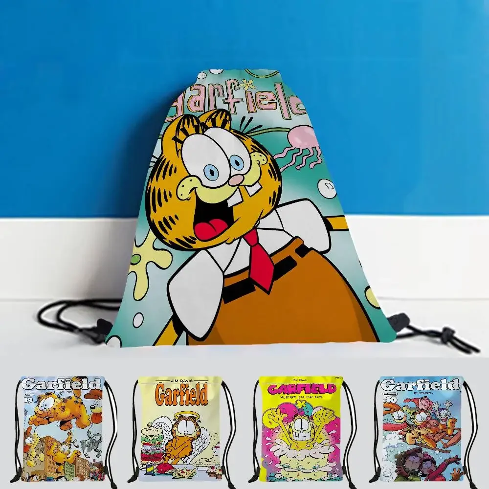 Anime G-Garfields Cat Cartoon Drawstring Bags Sports Backpack Gym Sackpack String Bag for Yoga