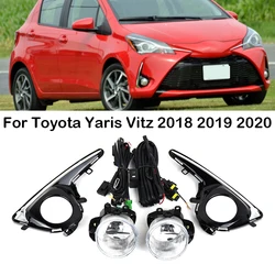 For Toyota Yaris Vitz 2018 2019 2020 Car Front Bumper Fog Lamp DRL Daytime Running Light Fog Light Frame Cover White Chrome Trim