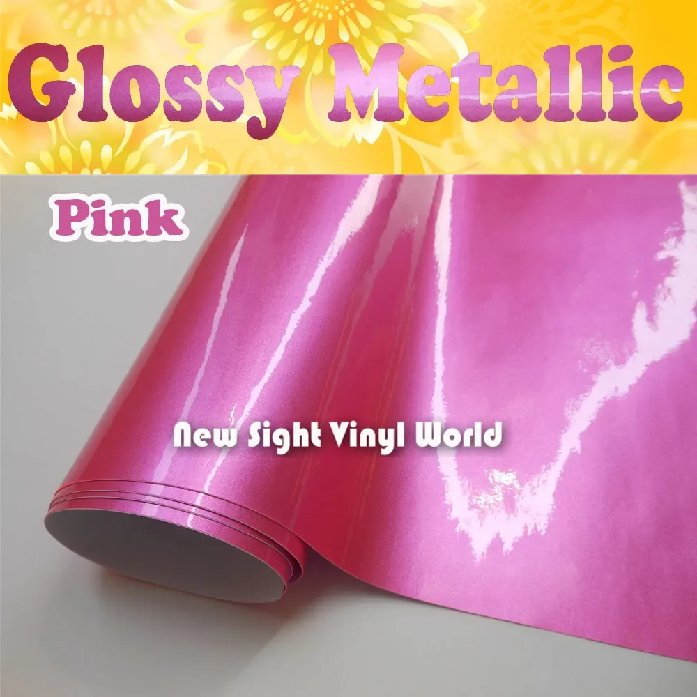 

High Quality Glossy Metallic Pink Vinyl Car Wrap Gloss Metallic Pink Car Film Bubble Free Wrap Size:1.52×18m/Roll (5ft x 59ft)
