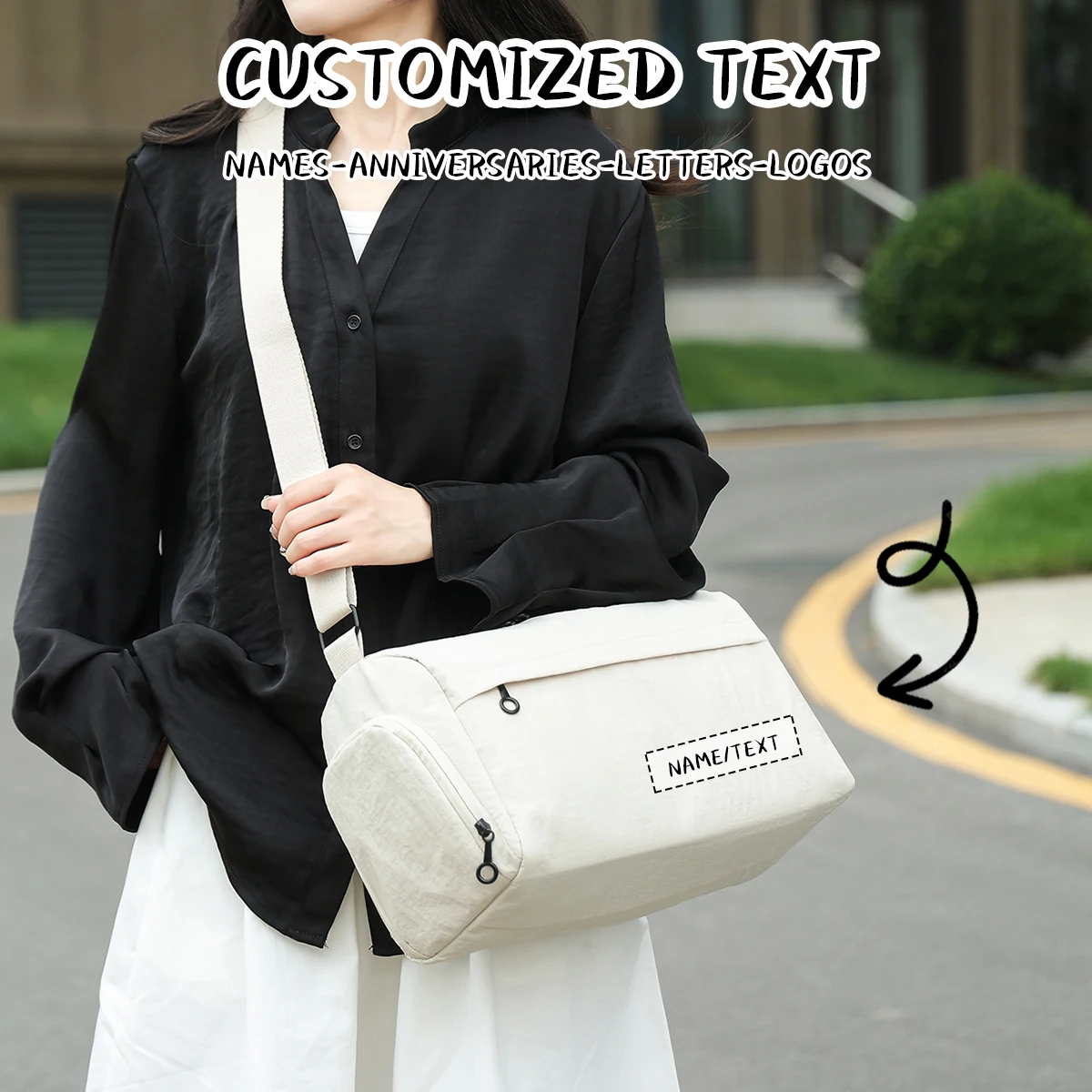 Logo Customized Fitness Bag, Small Size Women's Hiking Bag, Small Cylindrical Summer Lightweight Shoulder Crossbody Bag, Portable Swimming Sports Bag, Personalized DIY