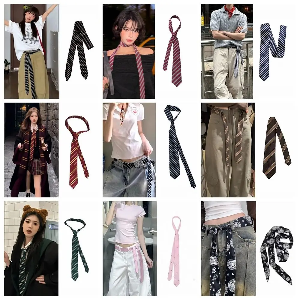 Personality Polyester Striped Waist Belt Long Skinny Decorative Accessory Necktie Scarf Cool Striped Neck Tie Women Men