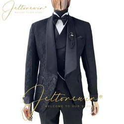 JELTONMooIN-Costumes de mariage pour hommes, smokings de marié, blazers de fête de fumer, revers châle, cachemire noir, haute qualité, 3 pièces