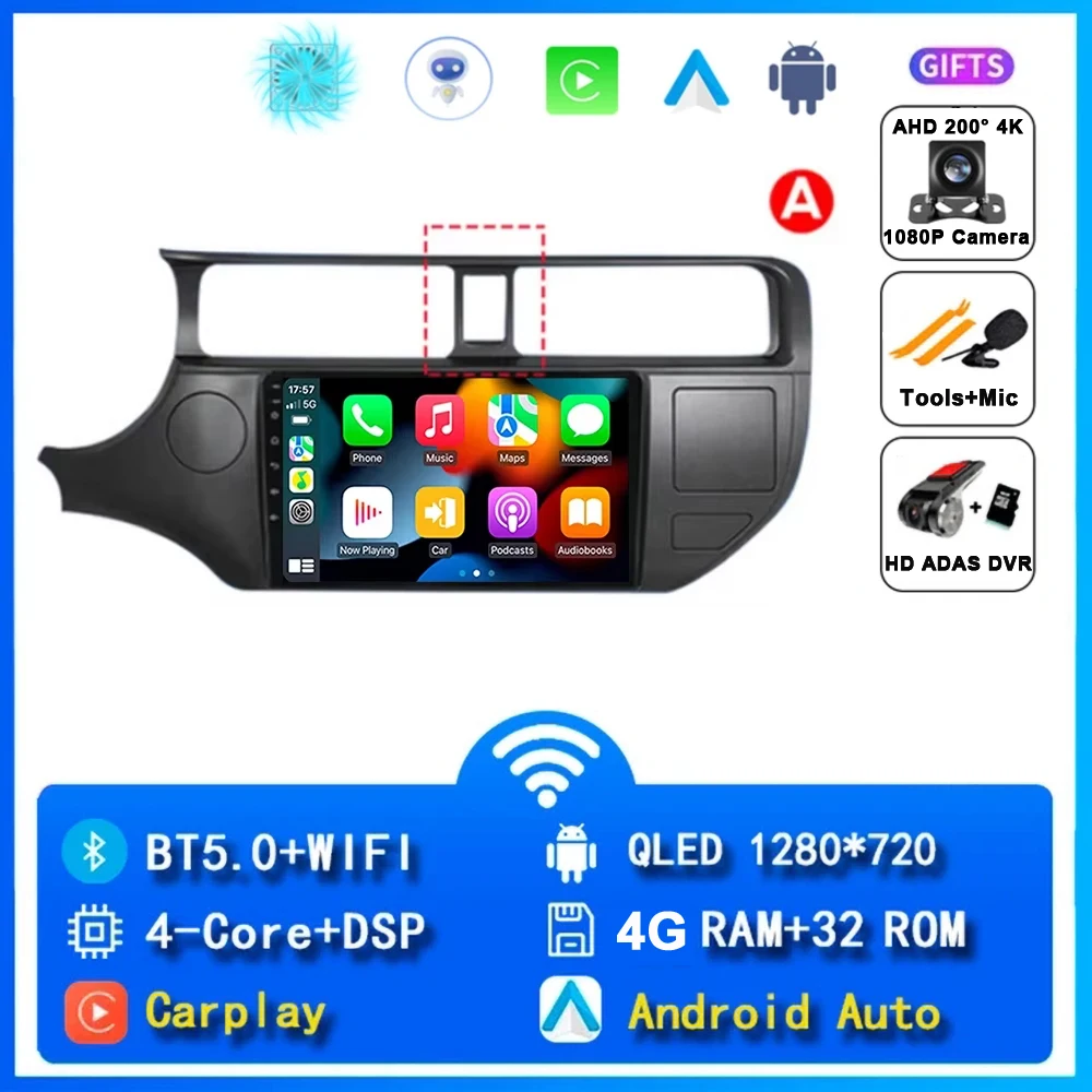 Android 15 Voor Kia RIO 4 K3 2011 2012 2013 2014-2017 Carplay Autoradio Navigatie GPS Multimedia Speler stereo wifi + 4G Auto BT