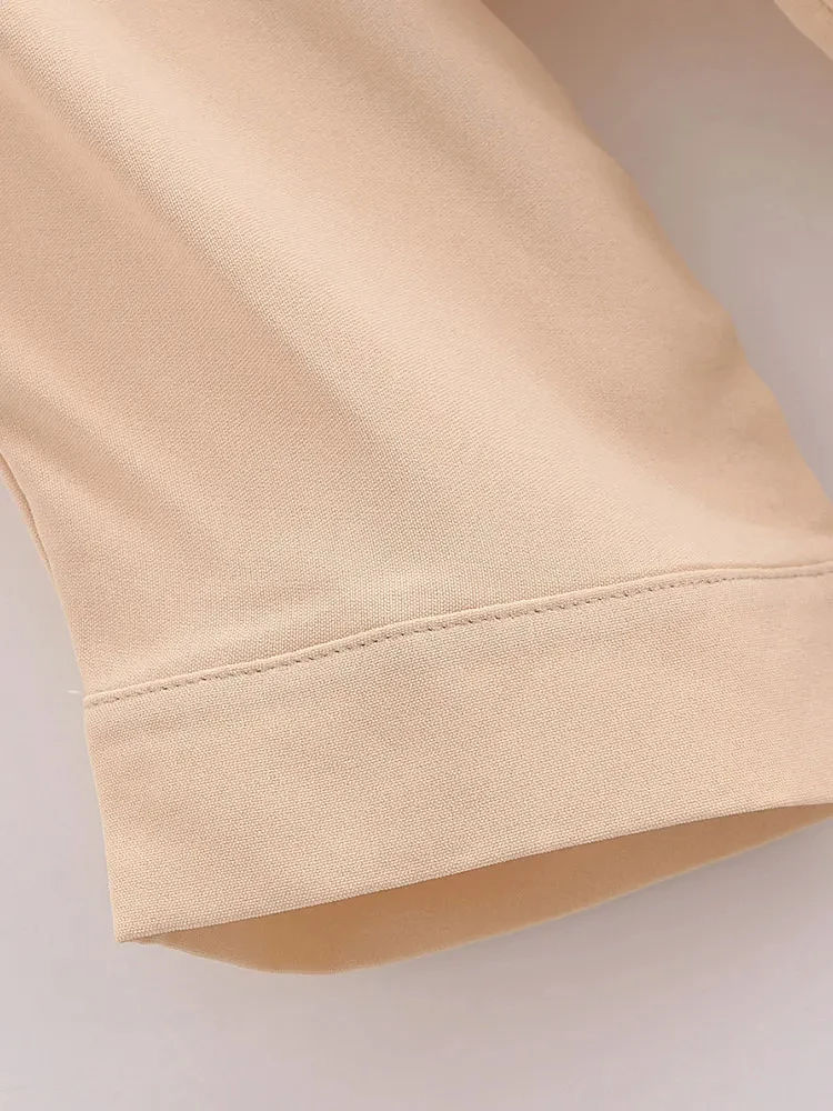 TRAFZA 2024 donna Solid Dress vita drappeggiata scollo a V mezze maniche Slim Midi abiti Chic elegante Vintage femminile anche vestito Vestidos