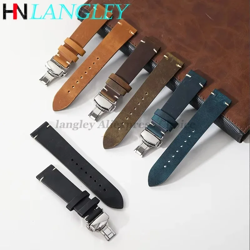 خياطة جلد البقر حزام ل أوميغا 18/19/20/21/22/24 مللي متر سوار ل Seiko خمر حزام (استيك) ساعة فراشة مشبك الأساور
