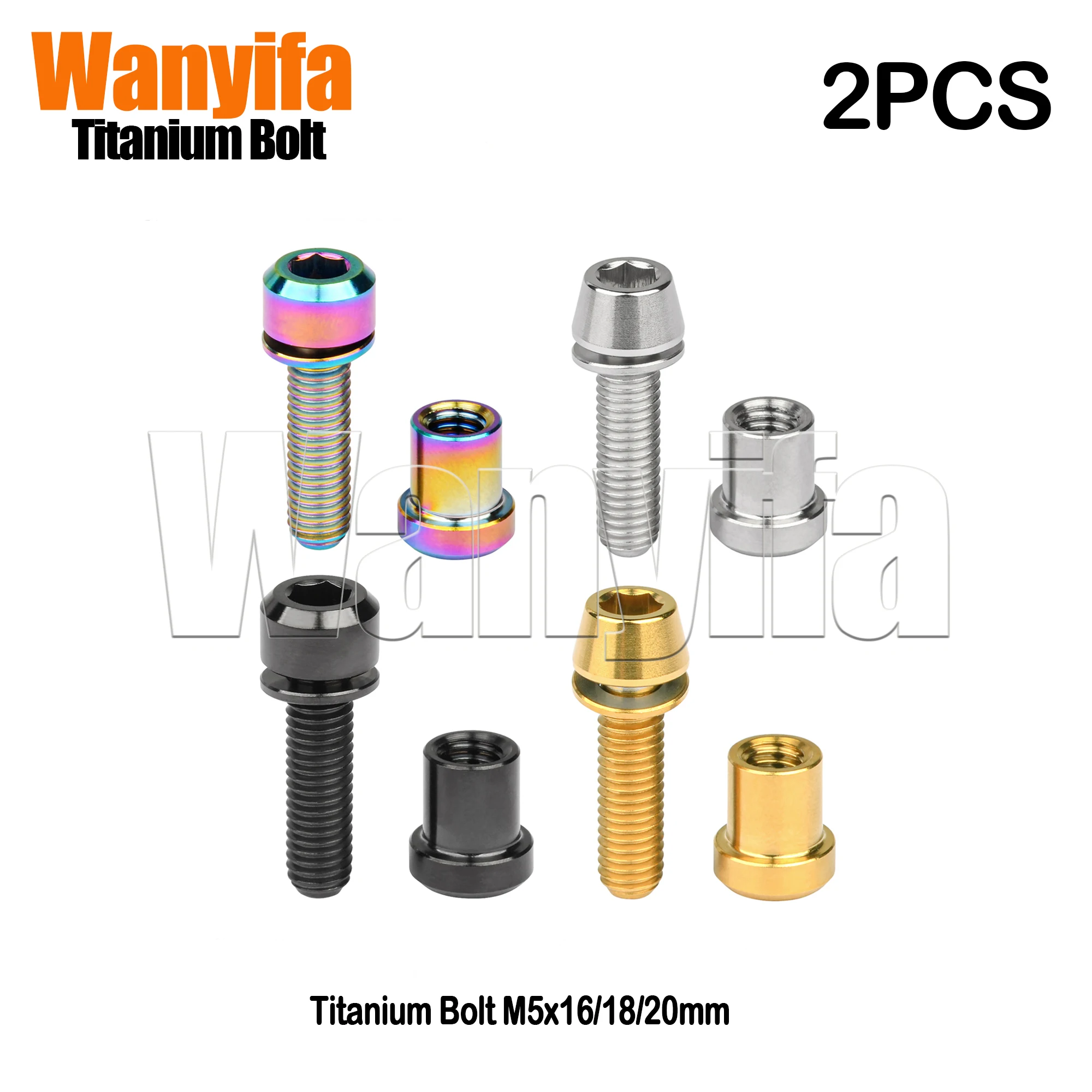 Wanyifa 2PCS Titanium Bolt M5x16/18/20mm Bicycle Stem Screws with Nuts for MTB Accessories