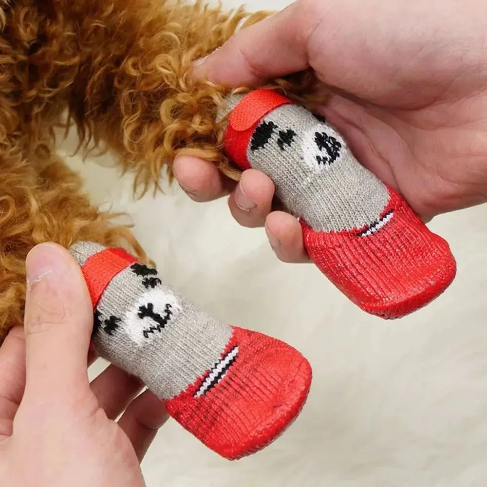 Autumn Winter Pet Dog Shoes Socks Waterproof Cats Dogs Rubber Socks Non-slip Dog Rain Snow Boots Socks Dogs Knitting Warm Socks