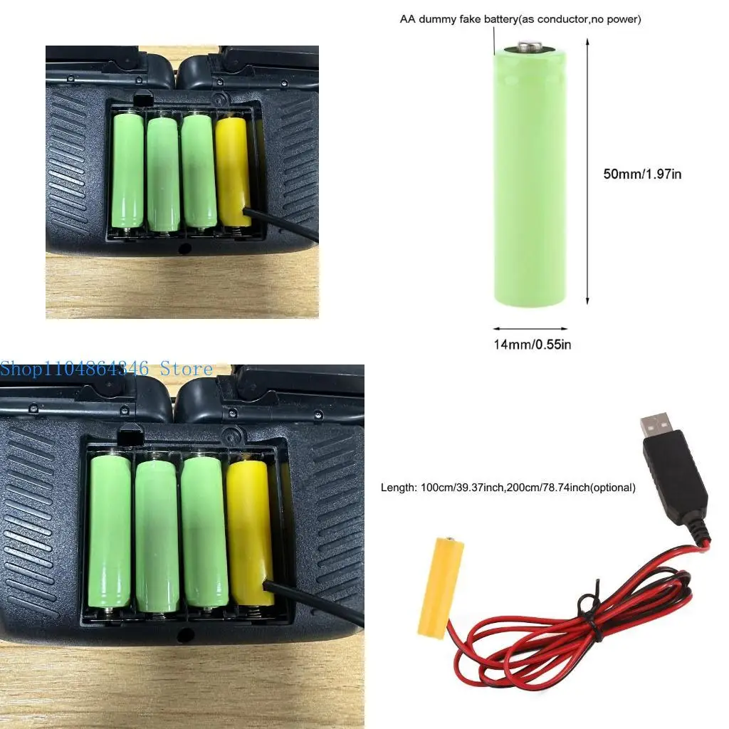 5asd AA Battery Eliminators USB Power Supply Cable Replace 4x 1.5V AA Battery for Electric Toy Clock LED Light with Switches