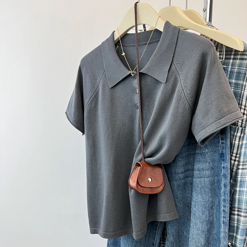 여성 니트 스웨터 풀오버 신상 긴팔 턴다운 칼라 니트 스웨터 풀오버 여성 상의 스웨터 Q2632