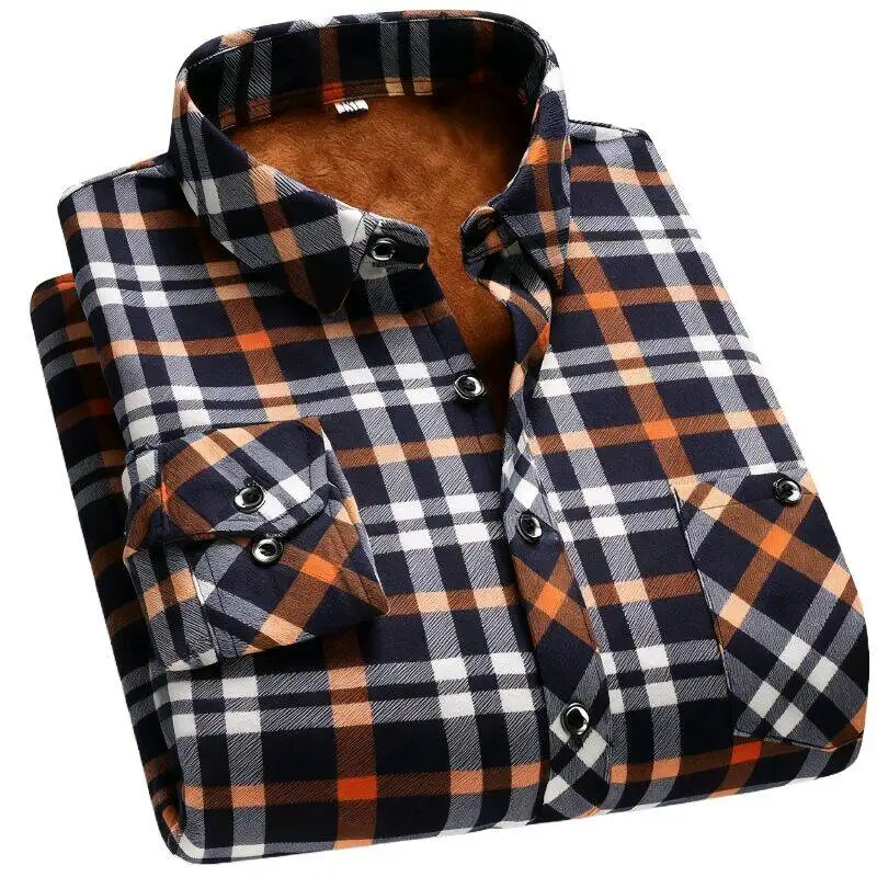 Winter Plus Size Shirt for Men Thick Thermal Double Sided Fleece Shirt Big Tall Warm Lined Clothing Mid Age Men