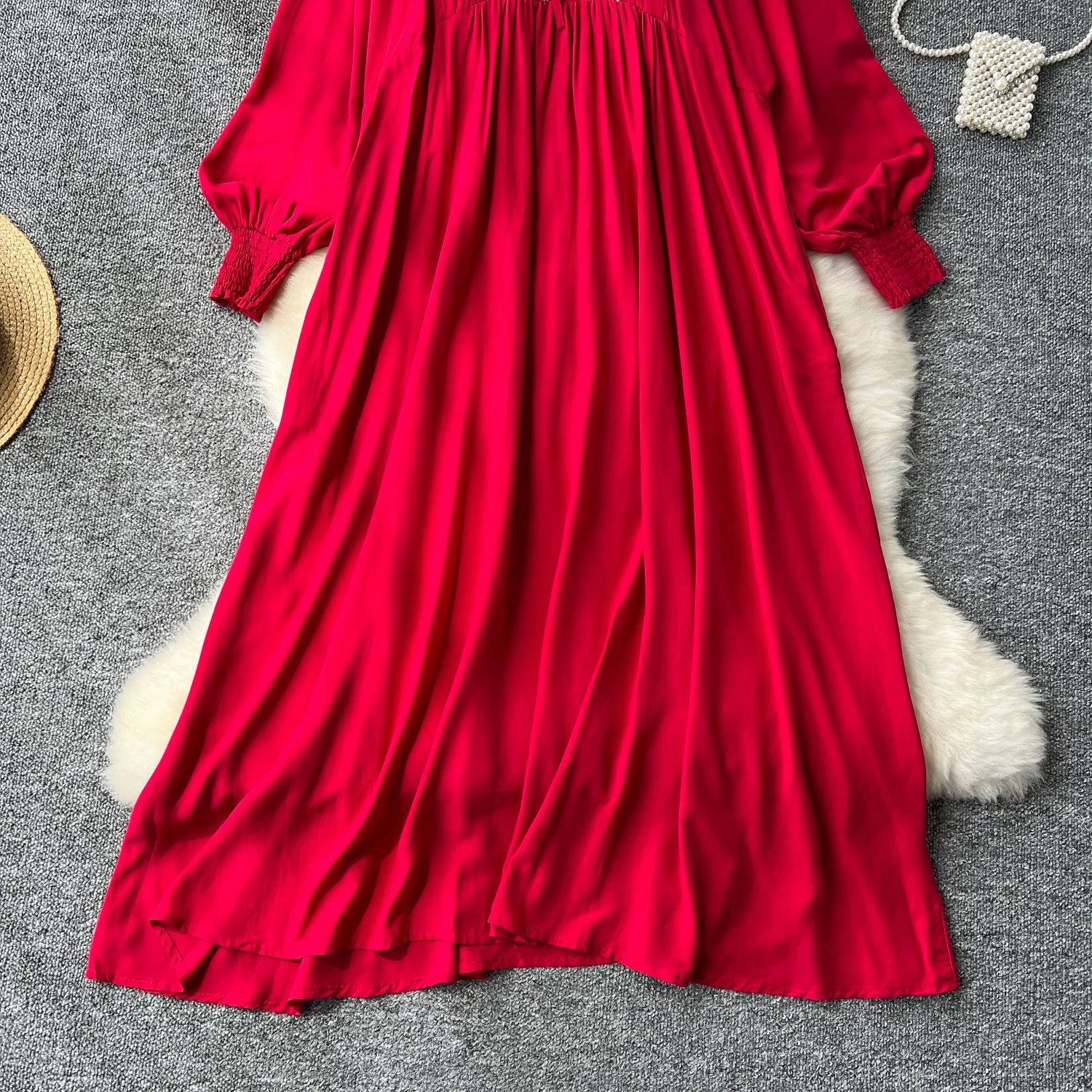 Retro embroidery loose lace-up o neck Lantern Sleeve summer Dress A-line Vacation print Women Elegant sweet dresses