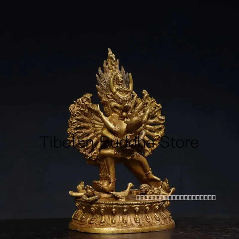 

18cm Tibetan Tantra Old Bronze Buddha with Gilded Gold Dawide Vajra Buddha Statue