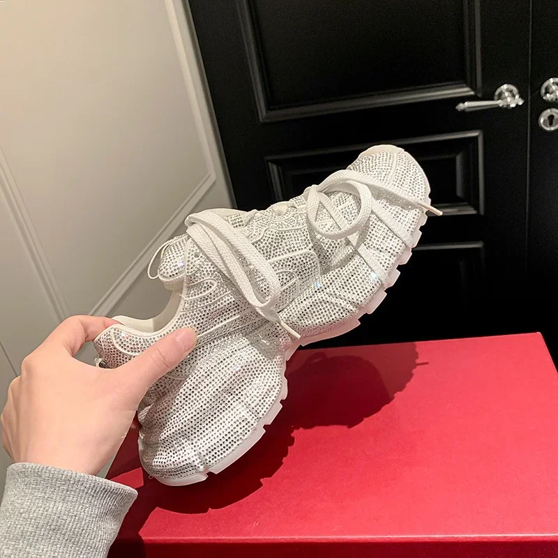 Fashion Bling Ladies Shoes Luxury Design Leisure Lace Up Sneaker 2024 Spring Track Trainers Platform Women Vulcanize Footwear