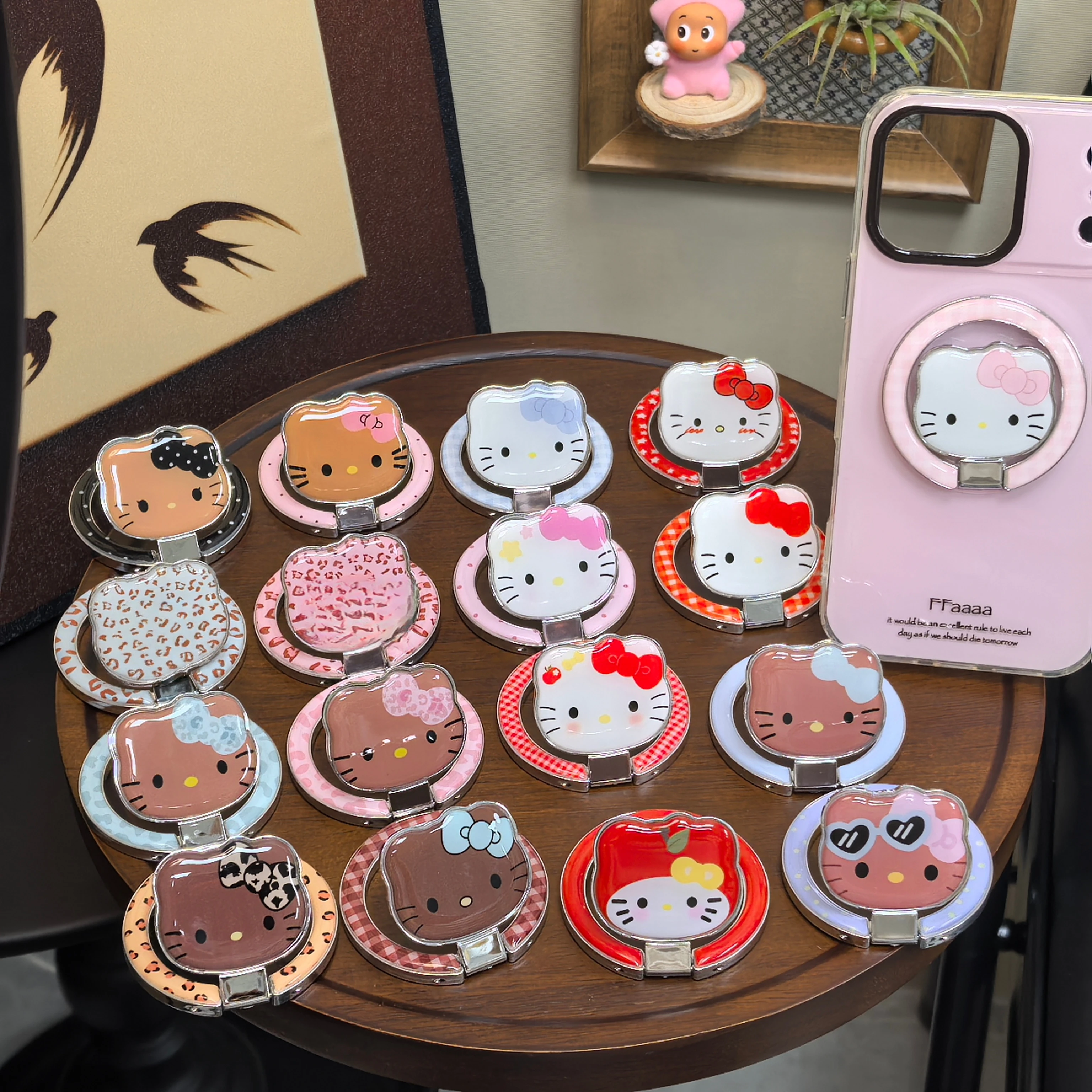 Cute Sanrio Bow Hello Kitty for Magsafe Magnetic Metal stand for IPhone 17 18 Pro Max Foldable Holder Bracket Kickstand Socket