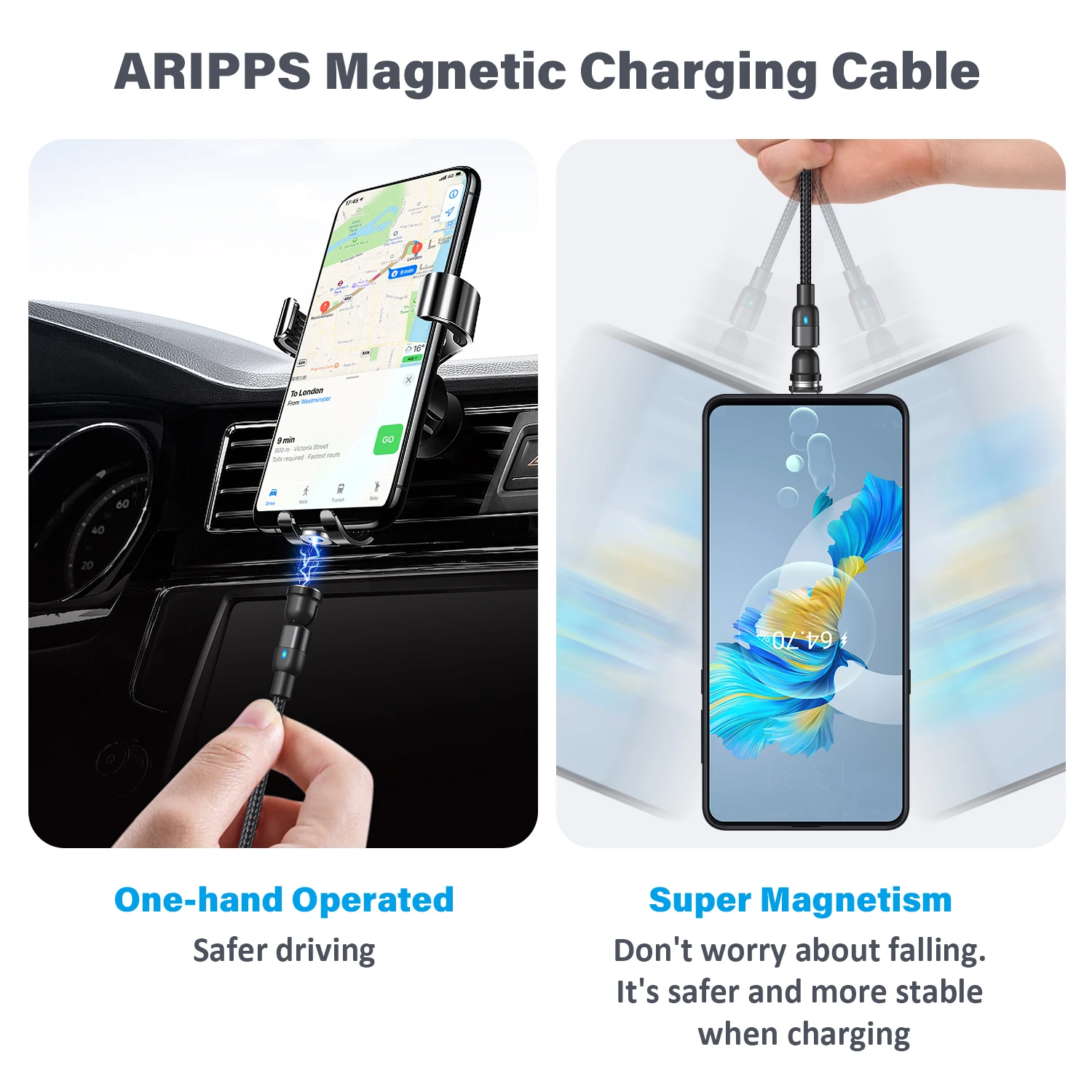 AUFU 540 Rotate Magnetic Cable 3M Magnet Charger Micro USB Type C Cable Mobile Phone Wire USB Cord For iPhone Samsung Xiaomi