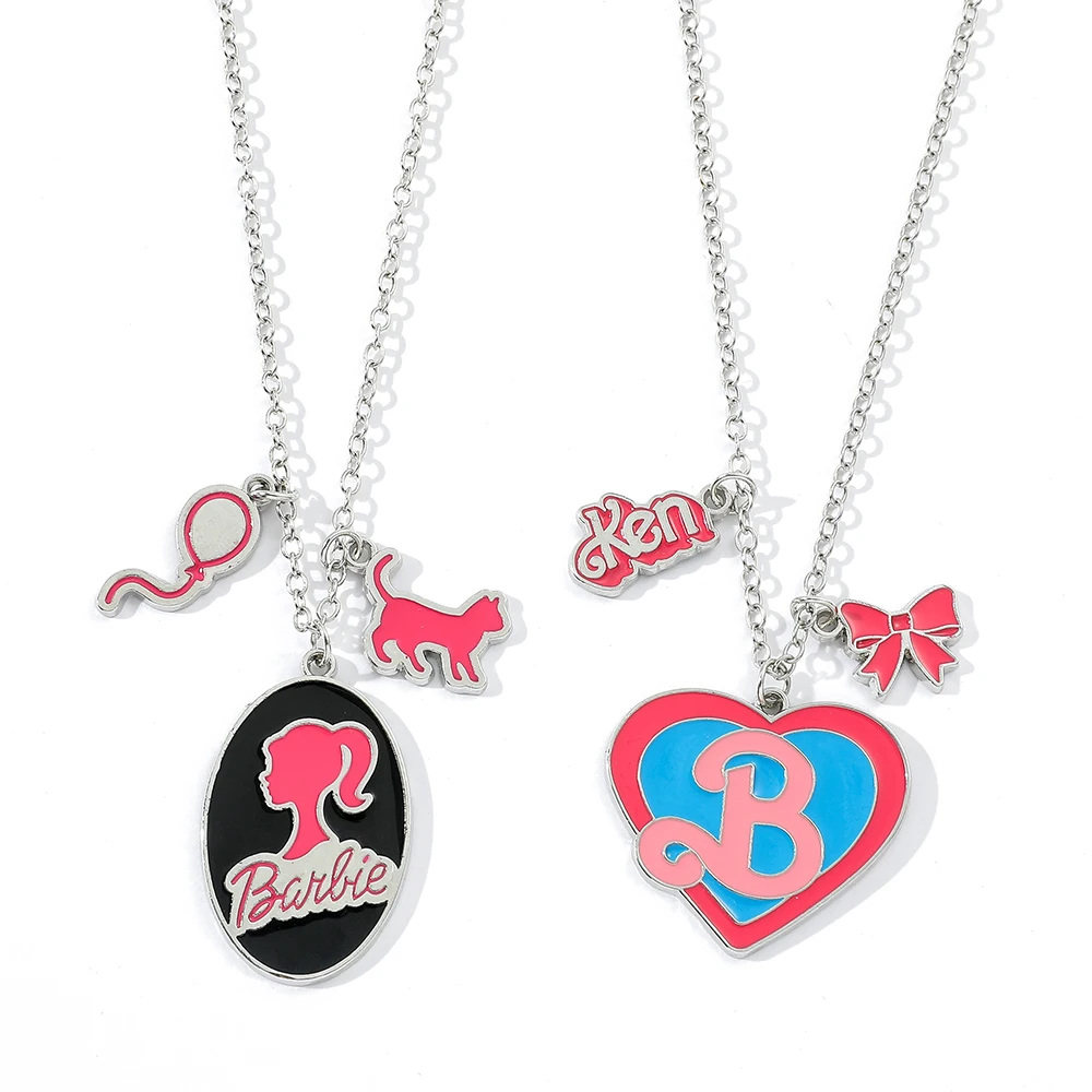 Barbie Princess Fashion Enamel Pendant Necklace Disney Anime Figure Barbie Peripheral Neck Chain Sweet Cute Jewelry for Women