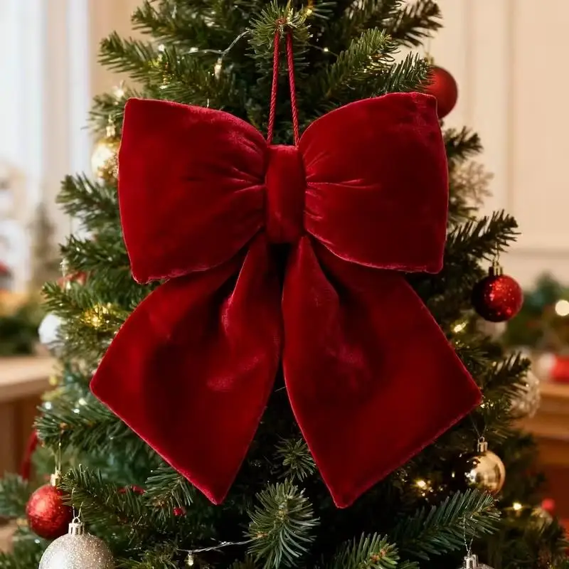 Grand nœud en velours rouge, pendentifs suspendus pour arbre de noël, décoration de fête de noël, nouvel an, vacances, maison, ornements DIY, 2025