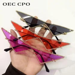 Diamonds Luxury Fashion Sunglasse New Women Rimless One Piece Sun Glasses Female Rhinestone Goggle Punk Triangle Eyewear UV400