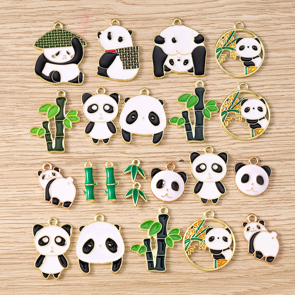 

Tusember 10Pcs/lot Enamel Cute Bamboo Big Panda Charm for DIY Drop Earring Bracelet Keychain Jewelry Making Craft