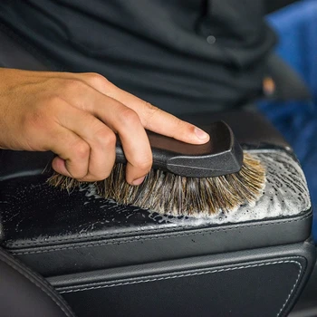 Szczotka do czyszczenia skóry z włosia końskiego Oryginalna szczotka do czyszczenia wnętrza samochodu Narzędzia do czyszczenia i mycia samochodu