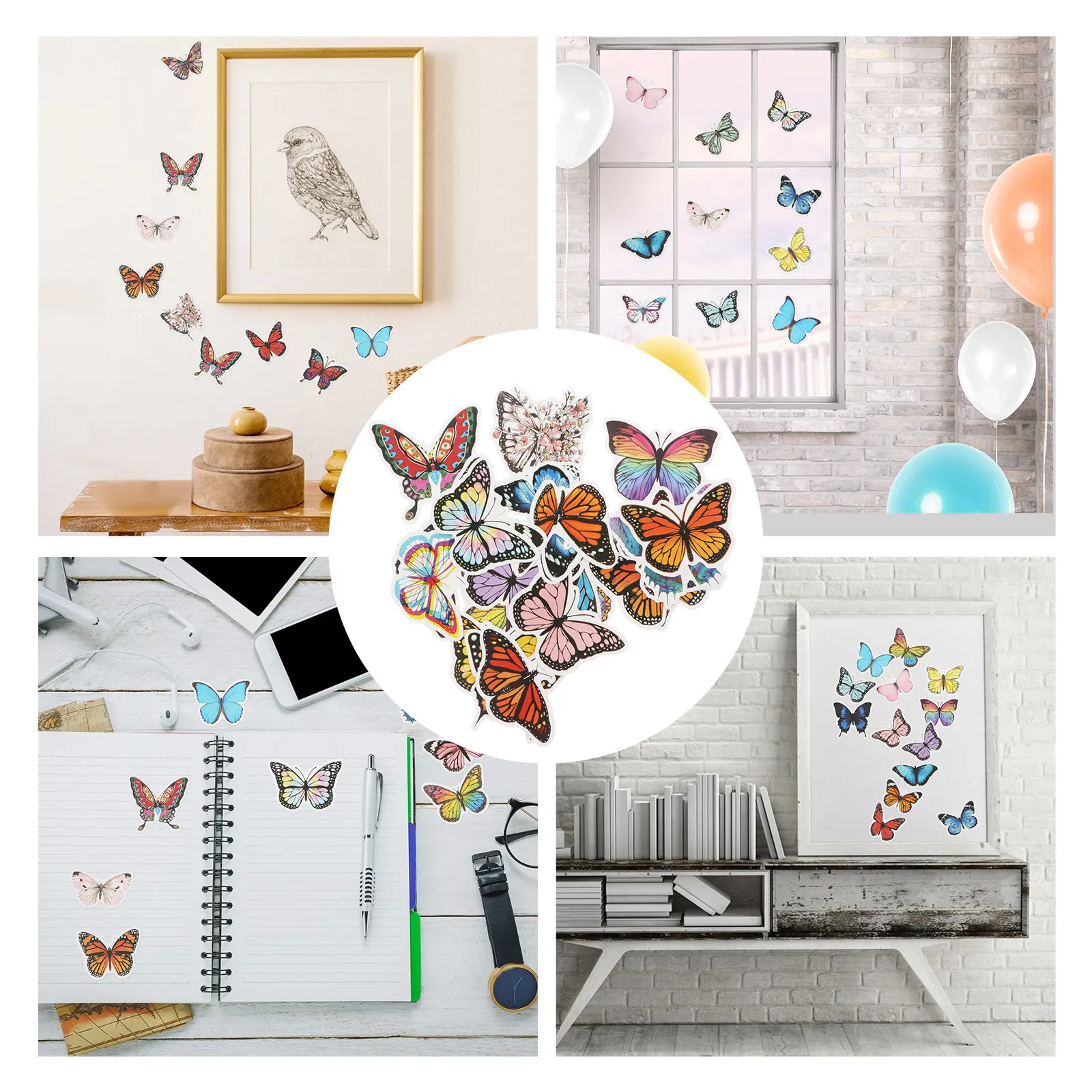 50 Pcs for Scrapbooking Stickers Paper Sheets Planner Accessories Collage Decor Colorful Butterfly