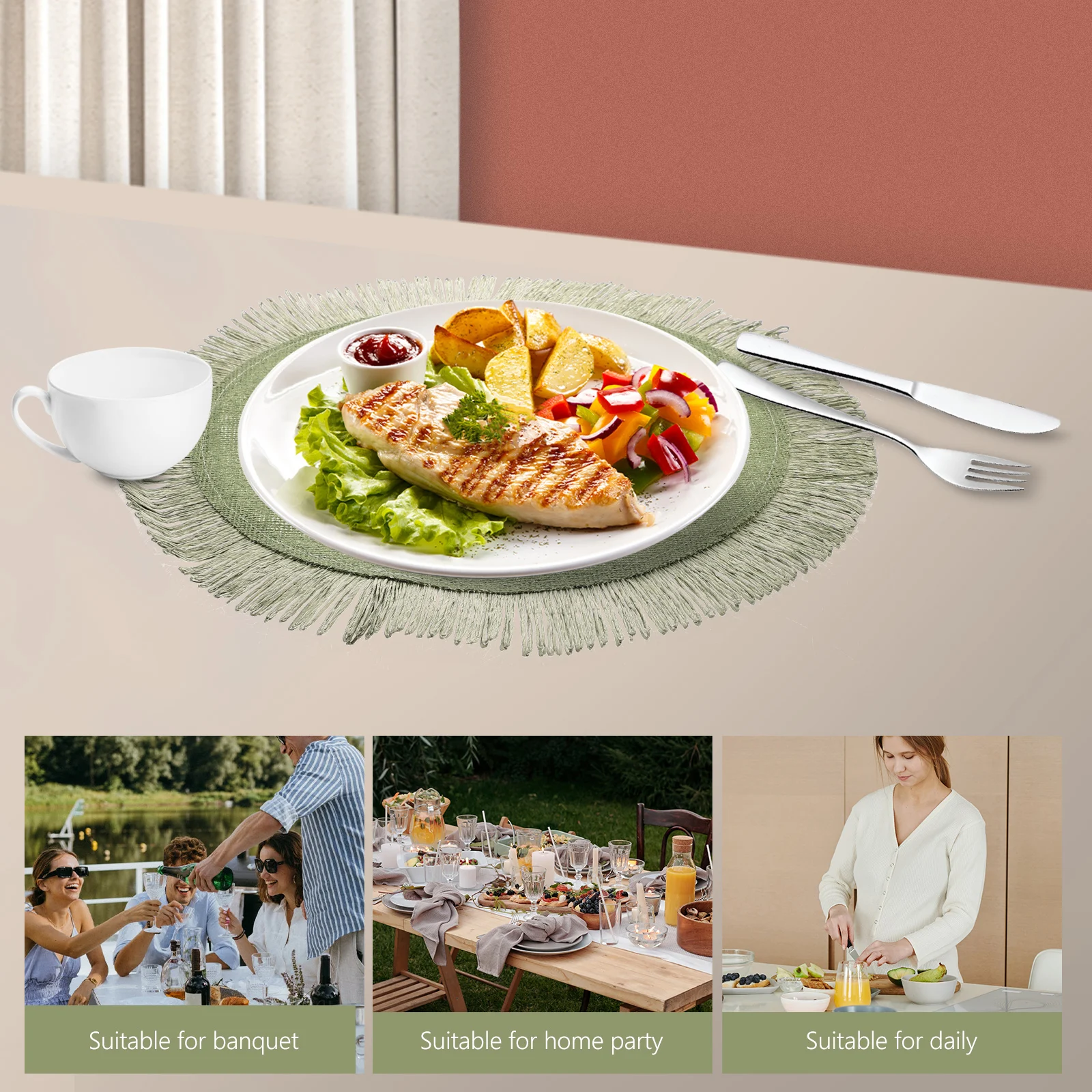 

2pcs Placemat Set Round Woven Table Mats Dining Table Coaster Decorative for Home Café Restaurant Use Gift Idea