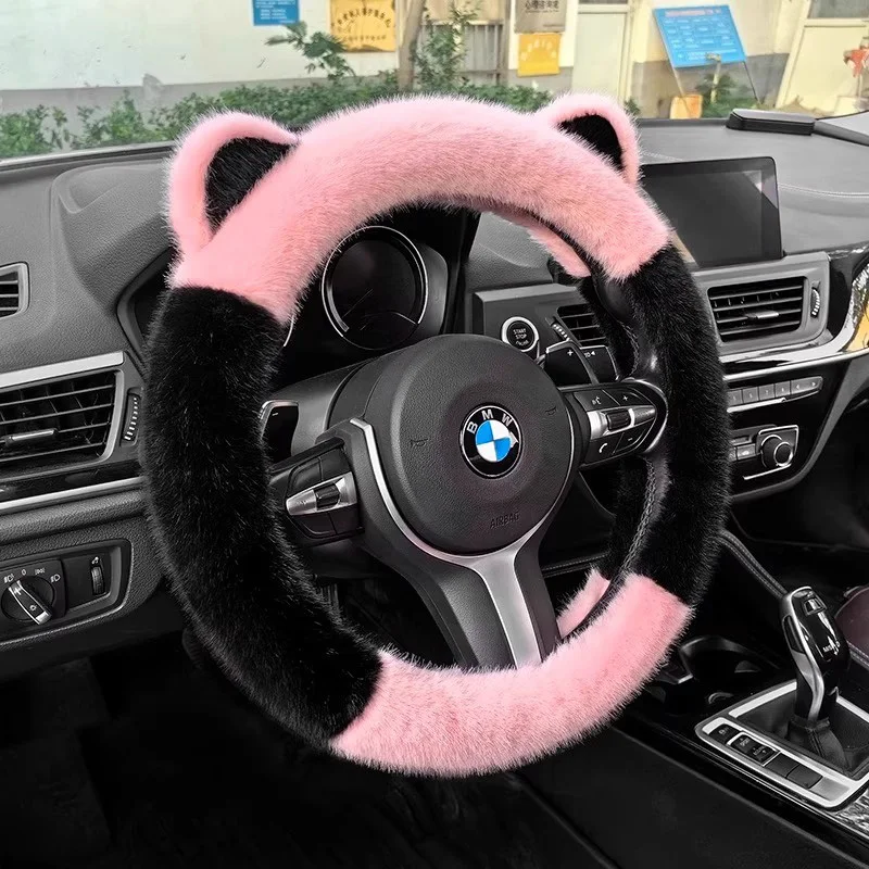 38cm Auto-Lenkradbezug mit Niedlichen Ohren, Rutschfest, Plüsch, Warm, Auto-Styling, Lenkradbezug, Innenzubehör, Mehrfarbig – Detail 12