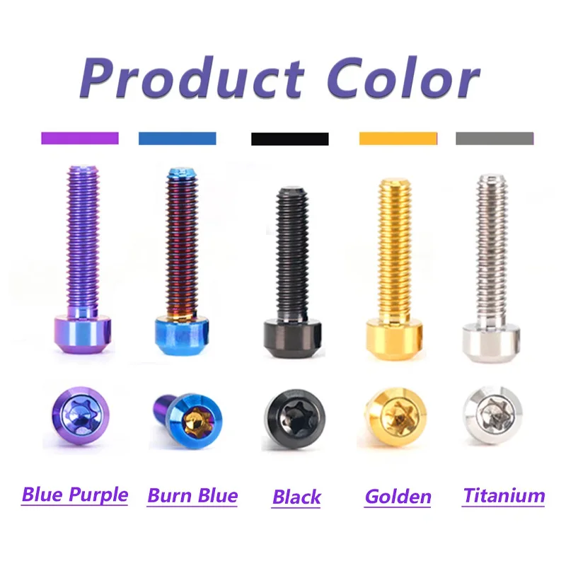 1pcs M4 M5 M6 M8 M10 Titanium Bolt Torx Cap Head Colourful GR5 Ti Bolts Screws for Bicycle Motor Modify