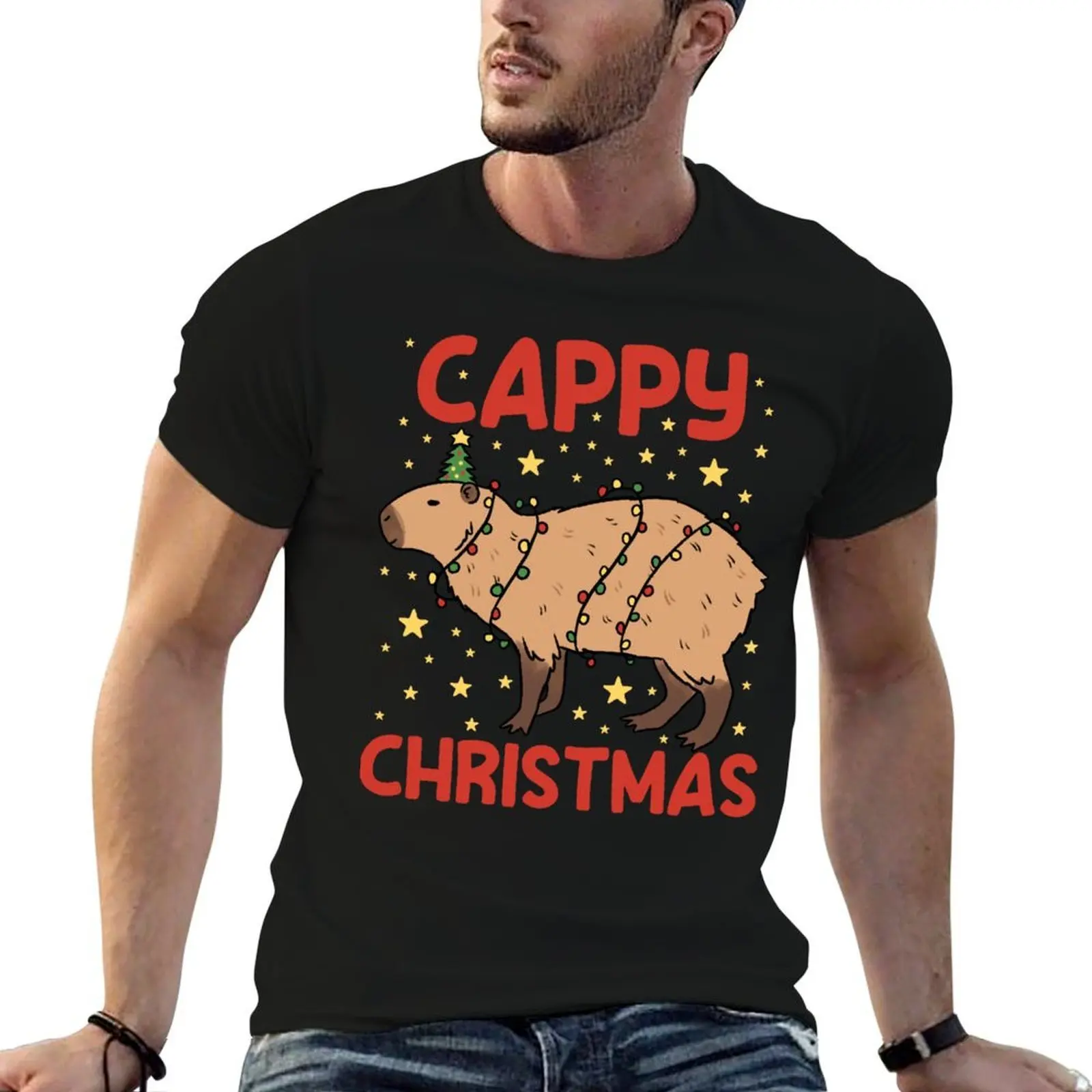 Футболка Cappy Christmas с милым дизайном капибары, однотонная футболка больших размеров