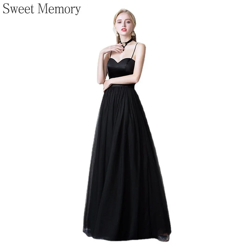 

O120 Sweet Memory Black Long Dresses Birthday Party Dresses Banquet Hosting Performance Annual Evening Dress