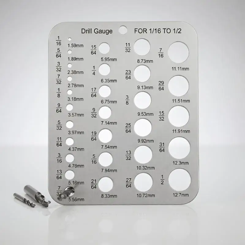 /PFU/1Pcs Stainless Steel 29 Hole Drill Gauge High Contrast Markings Durable Quick Precise Measuring 1/16 To 1/2 Inch Bits