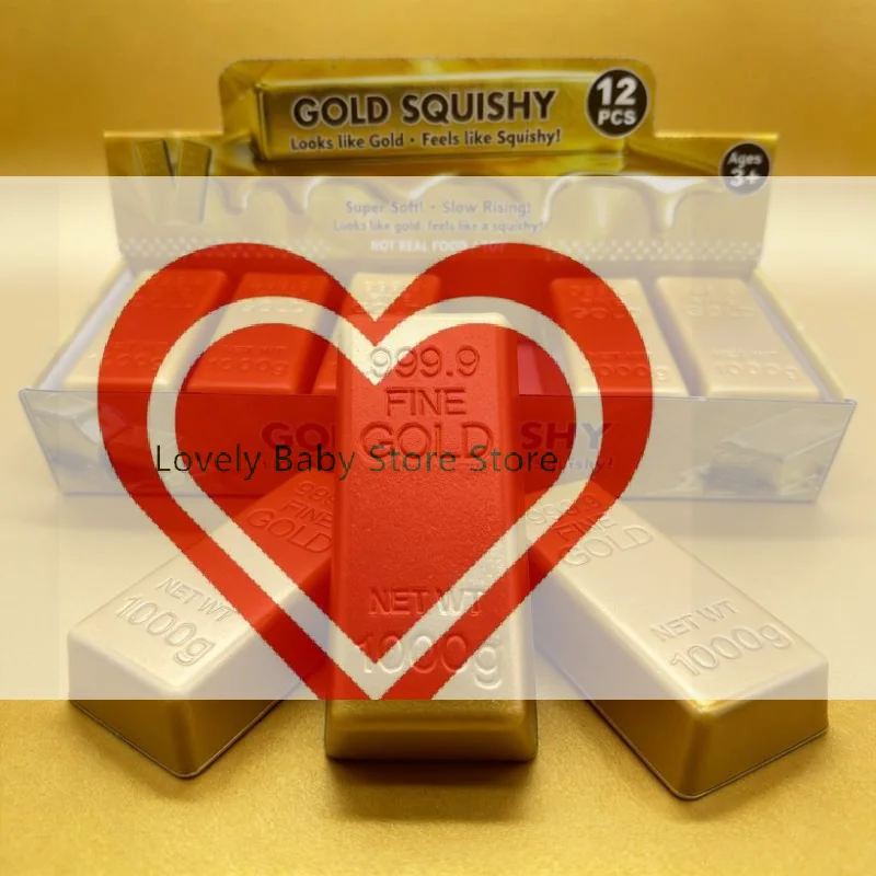 【BS】Simulation Gold Bar Squeeze Toy Slow Rebound Stress Relief Toys Realistic Fake Gold Brick For Desktop Decor Party Prank Gift