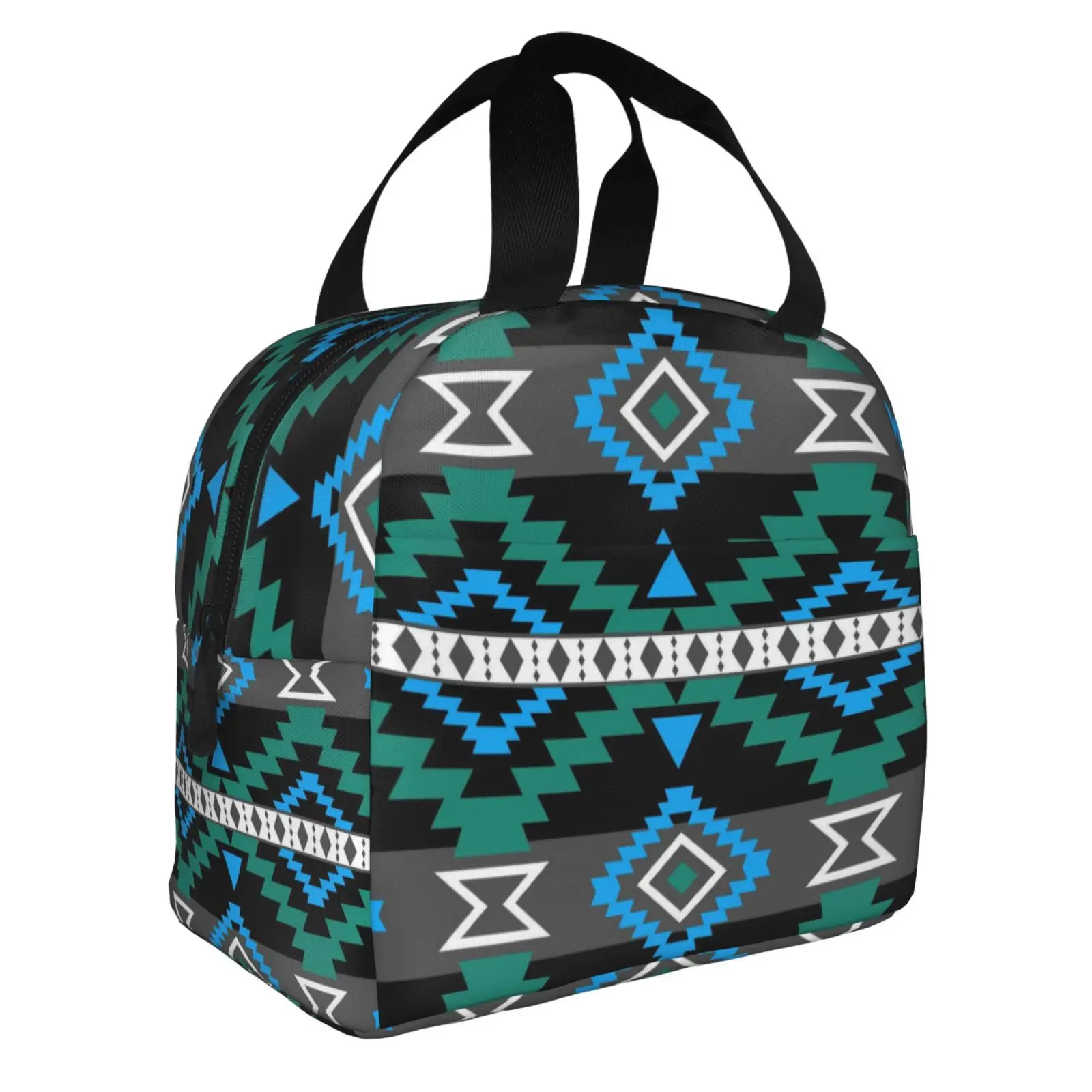 Navajo Triangle Stripe Retro Exotic Style Printing Lunch Bag Portable Thermal Cooler Insulated Bento Box for Kids Food Tote Bags