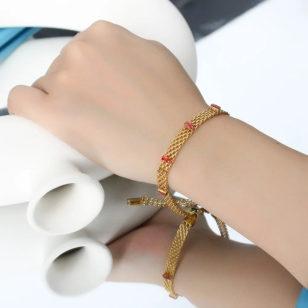 DIY accessories Light Luxury Elegant Zircon Tennis Necklace Bracelet 18k Gold Plated Stainless Steel Ladies Collar Hip Hop short