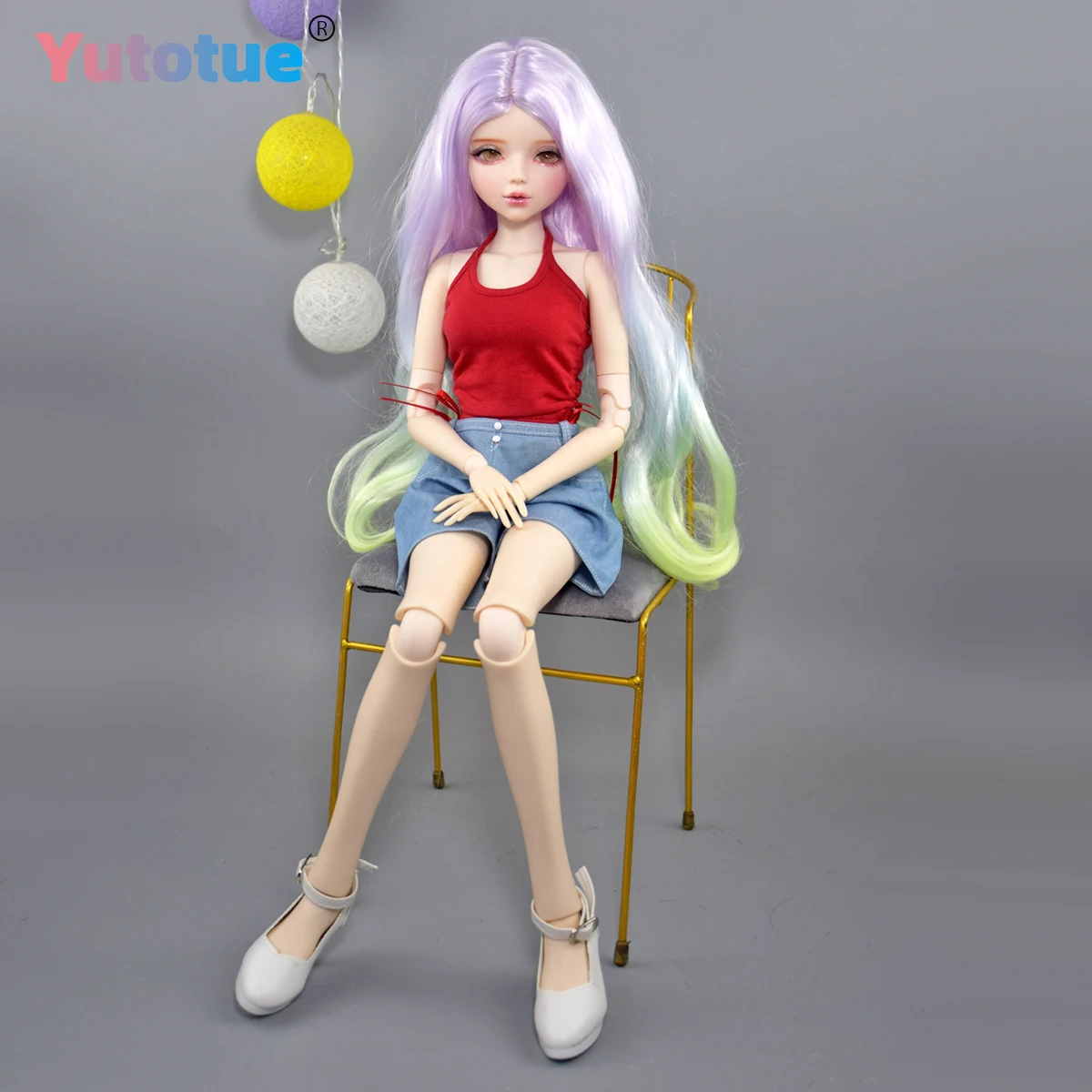 ตุ๊กตา YUTOTUE สูง 56 ซม. ตุ๊กตาผู้หญิง วิกผมไล่สี เสื้อกั๊ก กางเกงขาสั้น รองเท้า หมวก ชุดครบ 1/3 สเกล ตุ๊กตา BJD