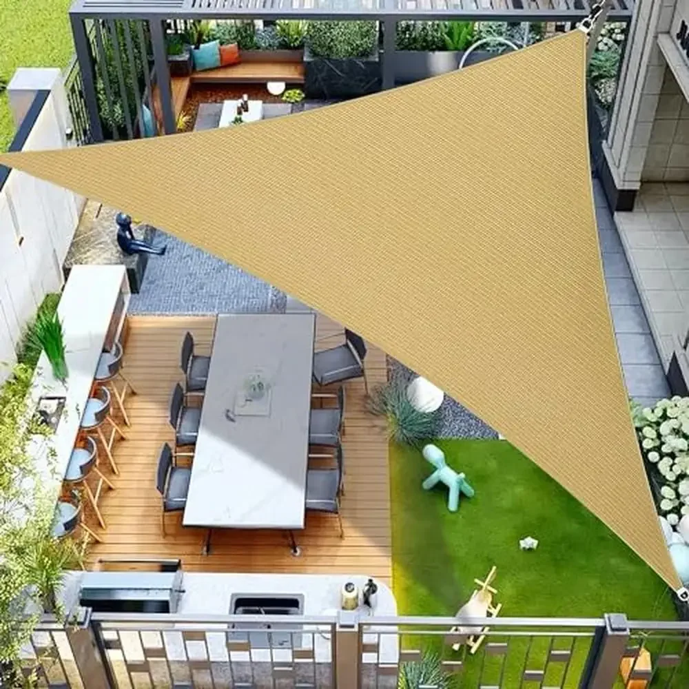 

20' Triangle Sun Shade Canopy UV Block Outdoor Patio Garden Pergola Cover High-Density Polyethylene Stainless Steel Easy