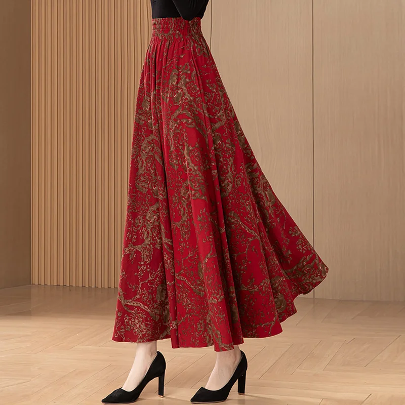 2025 Female Plus Big Size 5XL XXXXL 6XL Casual Vintage Retro Elegant Floral Cotton Linen Woman Maxi Skirts Laydes Skirt
