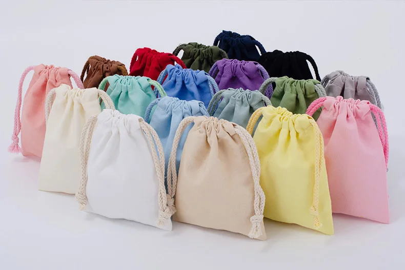 Custom Logo Drawstring Cotton Polyester Cloth Package Bag Spot Blank White Cotton Bundle Mouth Gift Packaging Canvas Storage Bag