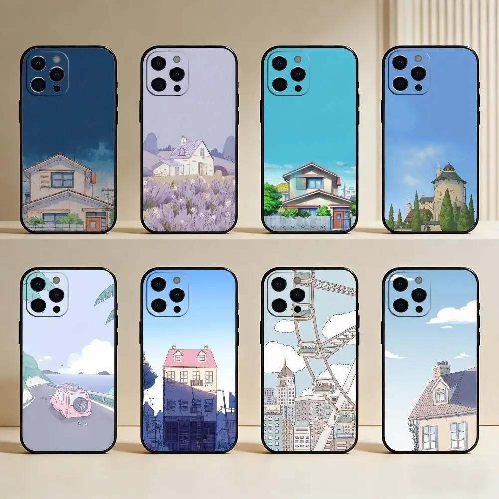 

Simple And Fresh Printed Phone Case For iPhone17,16,15,14,13,12 Plus,Max Soft Silicone Black Cover