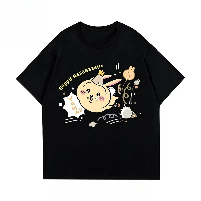 Chiikawa Valentine Couple T-shirt Usagi Ji-i Cartoon Print Unisex Loose Cotton Short Sleeve Japanese Kawaii Anime Tops