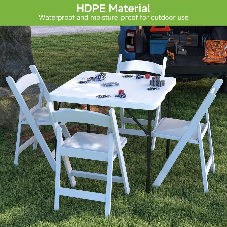 Mesa Plegable, Mesa de Cartulina Portátil de 34 Pulgadas Cuadradas con Asa y Patas Extraíbles para Interiores y Exteriores, Picnic, Fiesta, Barbacoa, Camping, Boda