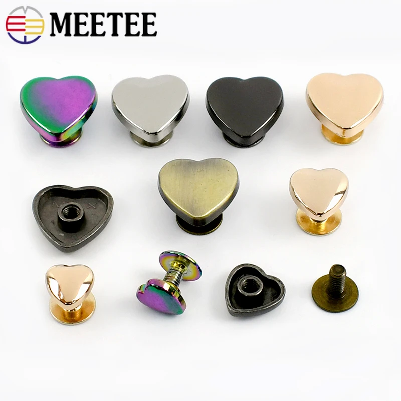 

20Pcs Meetee 8-14mm Handbag Metal Heart Rivet Buckle Screw Nail Studs Clasp Bag Decoration Button Leather Hook Craft Accessories