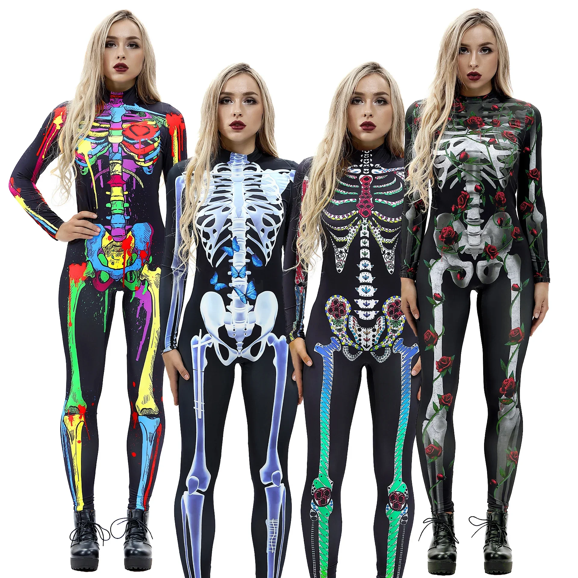 

FASHION Skeleton Skull Ghost 3D Print Rompers Dress Up Costume Adult Women Halloween Carnival Party Cosplay Jumpsuit Bodysuit